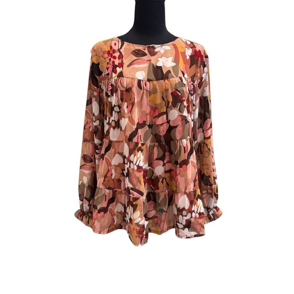 SHEIN Women’s Abstract Floral Long Sleeve Blouse Size L